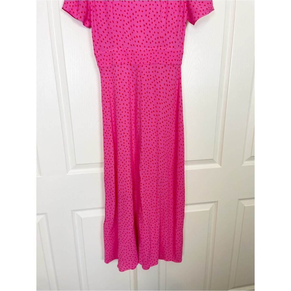 Whistles Heidi Polka Dot Midi Dress Pink Red Spot Print Viscose NWT Sz 4 - Picture 9 of 12